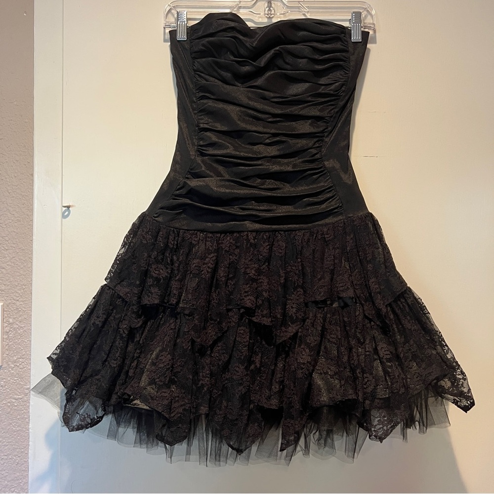 Vintage Black Lace Tulle Skirt Drop Waist Prom Dress Jessica McClintock Size 4